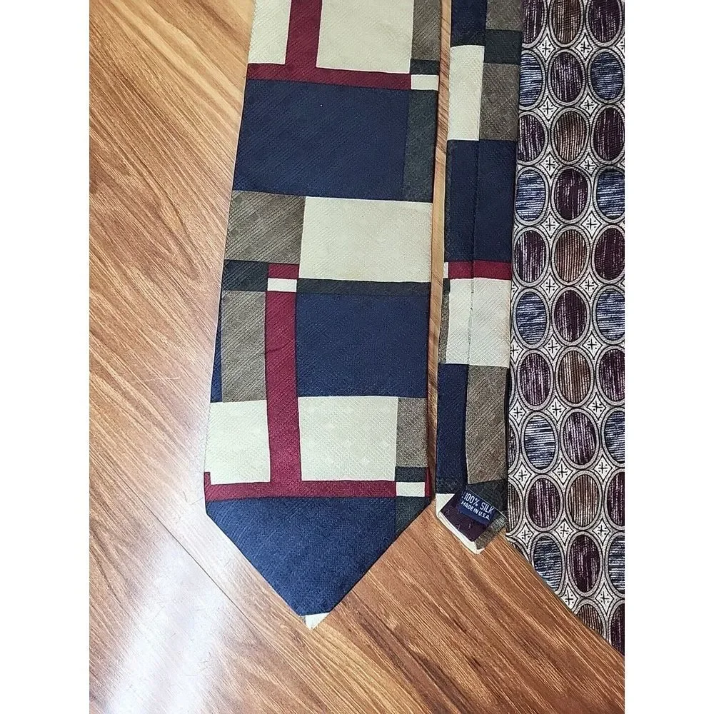 Hanover St 100% Silk Ties Lot Of 3‎ Golf Tartan Plaid Navy Dress Design U.S.A.